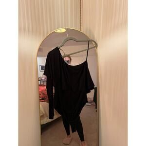 Anthropologie Ro&De Women's One Shoulder Bodysuit Long Sleeve Black Size SP
